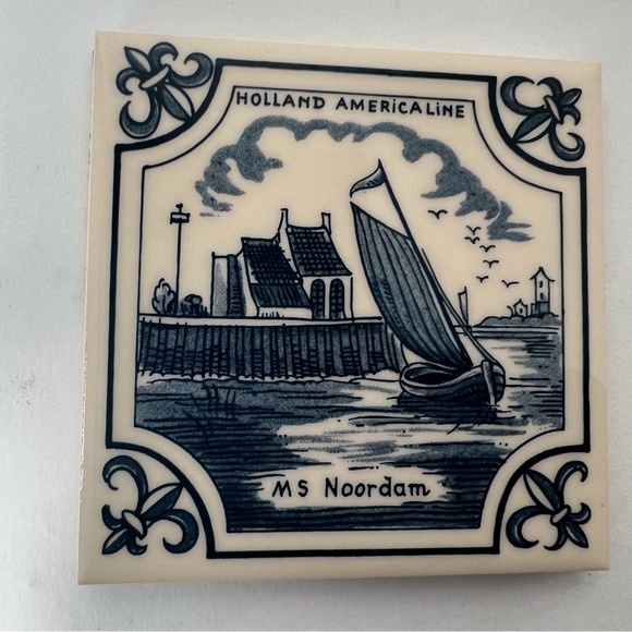 Delft Blue Tile Coasters Holland America Line Set Of 7 Ceramic Cork Vintage - Picture 11 of 16
